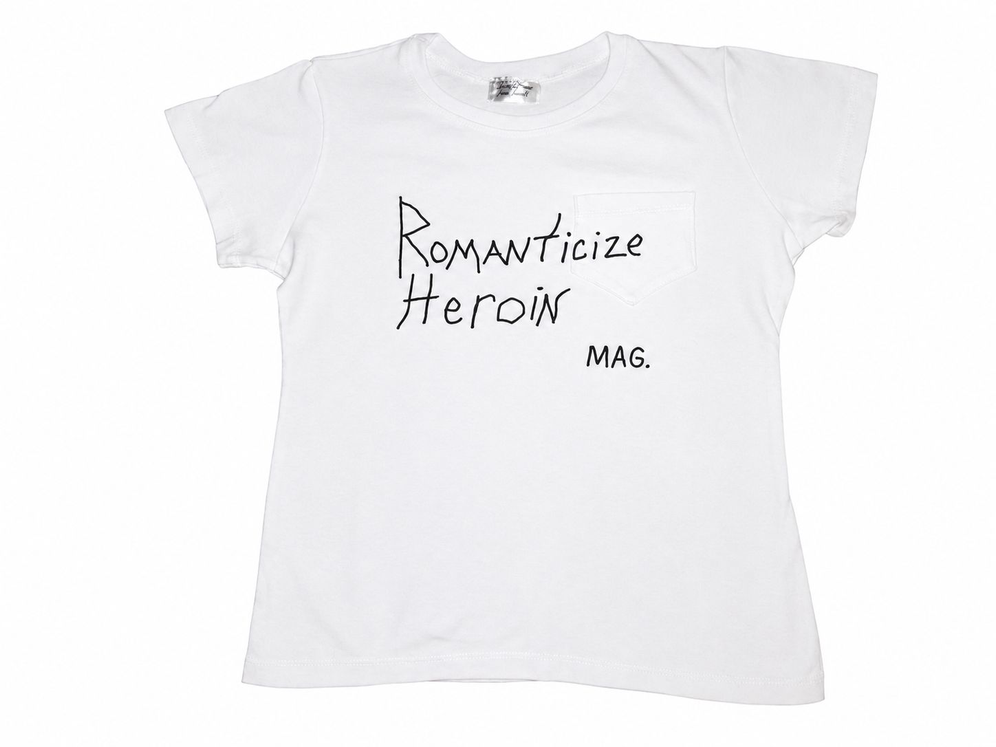 White Romanticize Heroin mag tee