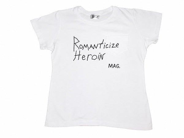 White Romanticize Heroin mag tee